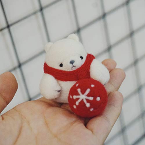 Wool Queen White Bear Needle Felting Kit, Pure Queensland 70S Fine Wool, Felting Foam Mat, 2 Needles, Instruction & Videos- Great for Arts & Crafts & Easy for Beginners