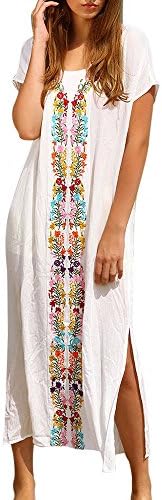 Redacel Summer Beach Swimwear Long Dress Embroidered Cover Up Short Sleeve