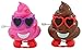 Brown and Pink Poop Emoji Toy Candy Dispenser with Heart Sunglasses, Set of 2
