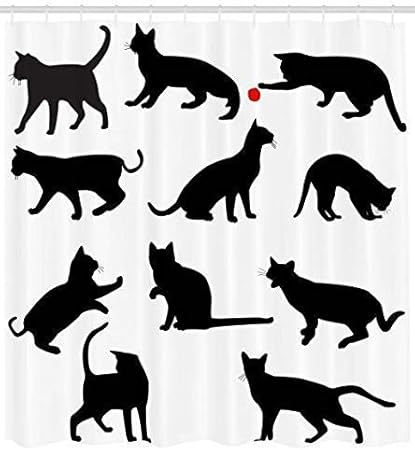 Adacrazy Rideau Douche Pour Chat Avec Empreinte Patte D Animal Compagnie Boule Rouge Dans Diverses Poses Silhouette Chaton Tissu Impermeable 71 X 71 Pouces Comprenant Douze Crochets Plastique Amazon Fr Cuisine Maison