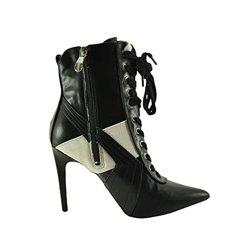 CAPE ROBBIN Gigi 1 Women's Lace Up Pointy Toe Heel Boot (7.5, Black)