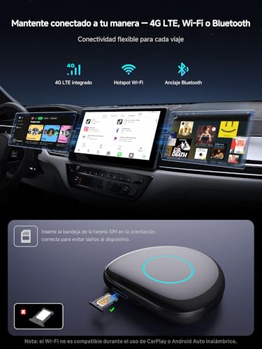 Wireless Android Auto CarPlay Adapter, AI Box CarPlay Android Wireless Auto with Built-in 4GB+64GB, 4G/WLAN/BT Dual/USB, GPS, AI, MicroSD, OTA, Split Screen, CB6C