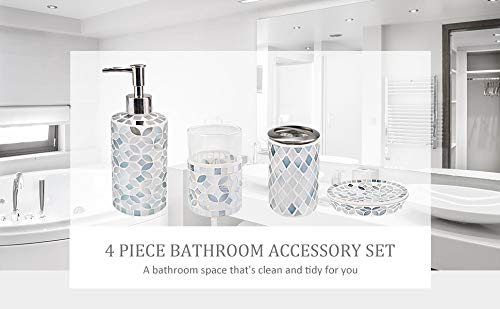 4-Piece-Housewares-Glass-Mosaic-Bathroom-Accessories-Set-Durable-Bath-Organizer-Includes-Soap-Dispenser-Pump-Toothbrush-Holder-Tumbler-Soap-Dish-Sanitary-High-Class-Home-Decor-Gift-Gray-bue 4-Piece Housewares Glass Mosaic Bathroom Accessories Set, Durable Bath Organizer Includes Soap Dispenser Pump…