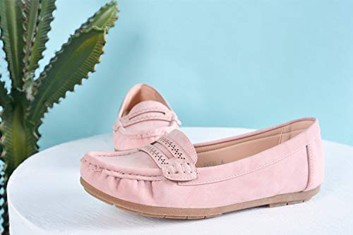 Comfortable Cushioned Insole Slip On Loafer Moccasins Flats Driving & Walking Shoes for Women, Angie Pink Size 7.0