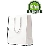 8 X 4.5 X 10.5 White Kraft Paper Gift Bags Bulk with Handles. Ideal for Shopping, Packaging, Retail, Party, Craft, Gifts, Wedding, Recycled, Business, Goody and Merchandise Bag (50 Pack)