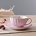 Jusalpha Porcelain Tea Cup and Saucer Coffee Cup Set with Saucer and Spoon Set of 6 (FD-TCS04 (6) Pink)
