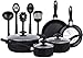 13-Pieces - Heavy Duty Cookware Set - Black, Highly Durable, Even Heat Distribution, Double Nonstick Coating - Multipurpose Use for Home, Kitchen or Restaurant - by Utopia Kitchen (Cookware Set)