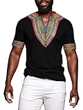 Gtealife Men's African Print Dashiki T-Shirt Tops Blouse (1-Black, XL)