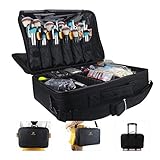 MONSTINA Large Capacity Makeup Case 3 Layers Cosmetic Organizer Brush Bag Makeup Train Case Makeup Artist Box for Hair Curler Hair Straightener Brush Set and Cosmetics 16.5x12x5.5 (L-Black)