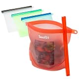 Reusable Snack Bags, Silicone Lunch and Sandwich Bag by Leaflit - Set of 4 Food Storage Produce Bags with Leak-Proof Plastic Slide - Eco-Friendly Zero Waste Replaces Ziploc Bags Plastic Food Wrap