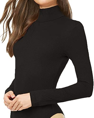 Women's Ribbed Mock Neck Long Sleeve Stretchy Bodysuits Jumpsuits