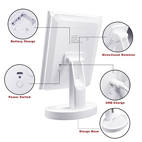 Auxmir Trifold LED Lighted Makeup Mirror, Vanity Mirror with 10X Magnifying Spot Mirror, Dimmable, Touch Screen, Auto Off, 180° Rotation Tabletop Cosmetic Mirror for Makeup, Shaving and Facial Care - Thumbnail 3