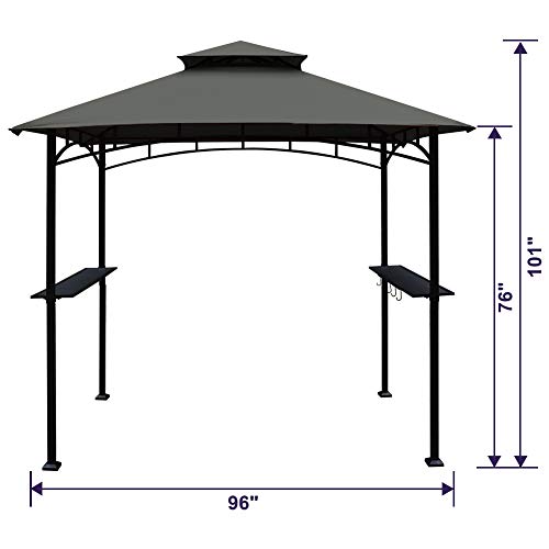 Keymaya 8'x5' Grill Gazebo Shelter for Patio and Outdoor Living BBQ Shelter Tent, Double Tier Soft Top Canopy and Steel Frame with Bar Counters, Bonus LED light (Grey)