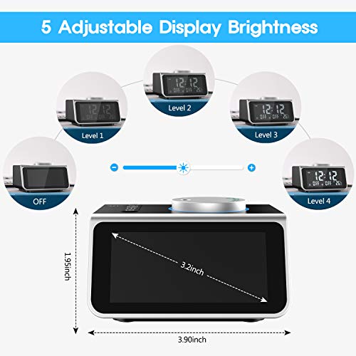 LATME-Alarm-Clock-Radio-for-Heavy-Sleepers W Dual Alarms,3.2'' Digital Display and Dimmer,7 Alarm Sounds,Snooze,2 USB Ports,Bedside FM Radio Clocks with Temp for Bedrooms/Kitchen/Office (Black-Grey)