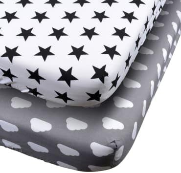 Danha 2pack of Premium Fitted Cotton Crib Sheet With Cloud and Star Print – Standard Crib Mattress Size – Toddler, Kids Bedding– Ideal Baby Shower Gift For Infant Boys Or Girls