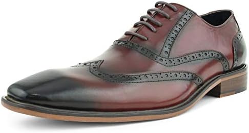 Asher Green Mens Genuine Leather Burnished Oxford Wingtip Dress Shoe, Lace-Up Style AG265
