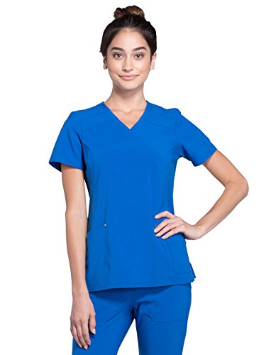 CherokeeWomen Mock Wrap Contemporary Fit Scrubs Top with Stretchy Knit Panel CK680