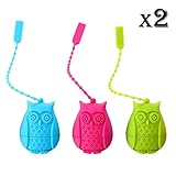 HK Goods - Loose Leaf Owl Tea infuser - Best Silicone strainer – Funny Tea Filters – Cute Tea Infuser Design – Set In Bright Colors (Set of 6) - No Tea Leafs In Your Cup – Don’t Sleep – Drink Tea