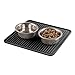 mDesign Premium Quality Square Pet Food and Water Bowl Feeding Mat for Dogs and Cats, Waterproof Non-Slip Durable Silicone Placemat - Food Safe, Non-Toxic - Medium, Linelle Collection - Black
