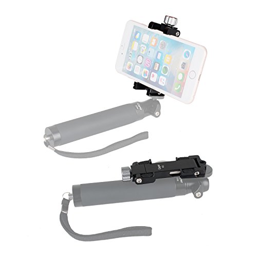 Metal Smartphone Tripod Mount, Cayer MC1 Aluminum Foldable Phone Holder Clip Adapter with Arca-Style QR Plate, Fits Cell Phone 2.5" to 4.3" Wide for Monopod/Tripod/Selfie Stick (Black) - Thumbnail 3