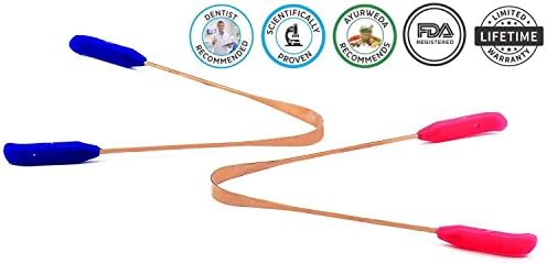 Tongue Scraper For Daily Oral Hygiene - Tongue Cleaner For Halitosis Treatment, Toxic Removal &amp; Fresh Breath - A Must Have Yoga Essential To Get Benefits Of Copper (2 Pack Copper Plastic Handle)
