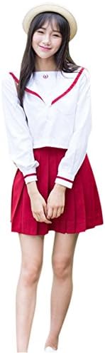 Minlovely Girl's Navy Sailor Suit Cosplay Costume School Students Uniforms RedX-Large