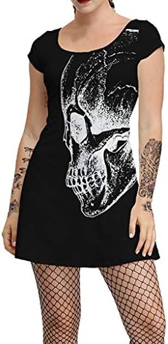 charmsamx Womens T-Shirt Dress Short Sleeves Casual Midi Halloween Dress Skeleton O Neck Fashion Party Dress for Halloween Party Costume Dress A-Line Casual Floral Print Swing Midi Dress
