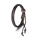 Flongo 2PCS Men's Womens Braided Black & Brown Leather Rope Woven Wrap Surfer Cuff Bracelets Set, Fit 7.6-10.6 inch Wrist
