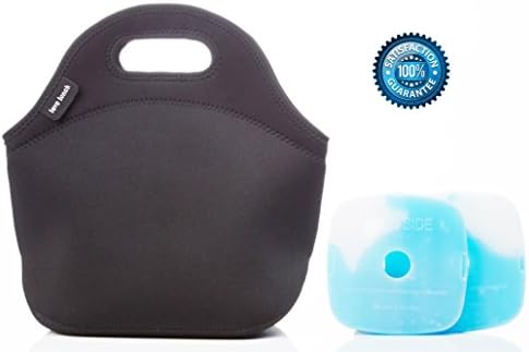 Love Lunch Bag Water Resistant Insulated Neoprene Lunch Tote Bag and Two Ice Packs Set, Large