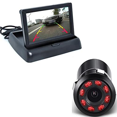 Riloer Rear View Camera Kit, 4.3 Inch Digital HD TFT LCD Foldable Monitor+ Reversing Camera with 8 Infrared Night Vision LEDs for Car Truck RV Mini-van