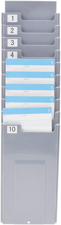 NADAMOO Time Cards Rack Retractable Time Card Holder with 10-Pocket,Plastic Wall Mounted Cards Holder Compatible with Time Card Machine Attendance Recorder Punch Clock for Office, Gray