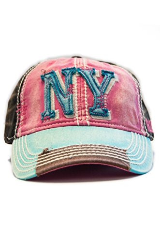 New York 1625 Vintage Baseball Cap (6 Styles Available) (Pink/Blue/Brown)  One Size