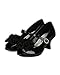 Little Angel AH60 Fabric Chiffon Floral Decor Peep Toe Mary Jane Kitty Heel Pump (Toddler / Little Girl / Big Girl) - Black