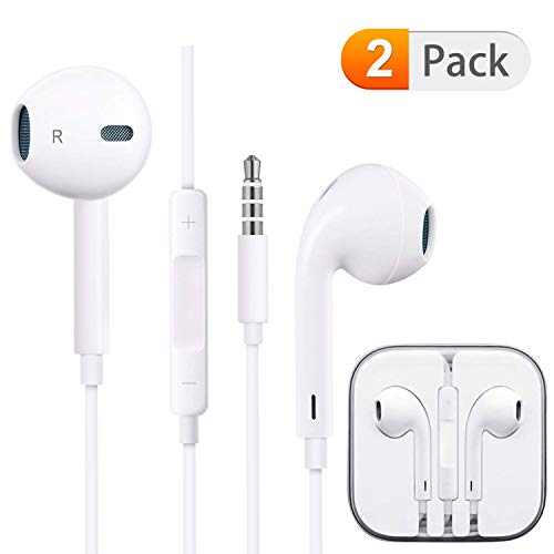 Earbuds/Headphones/Earphones,[2 Pack] 3.5mm Wired Headphones Noise Isolating Earphones Built-in Microphone & Volume Control Compatible Apple iPhone 6s/plus/6/5s/se/5c/iPad/Samsung/Android/MP4 MP3-04