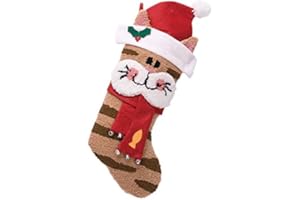 GLITZHOME Glithome Christmas Stocking 22" L 3D Cat Hooked Xmas Stocking for Christmas Decorations and Party Accessory