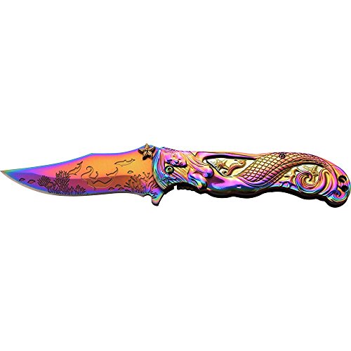 Masters Collection MC-A013RB Spring Assist Folding Knife, Rainbow Blade, Rainbow Handle, 5-Inch Closed