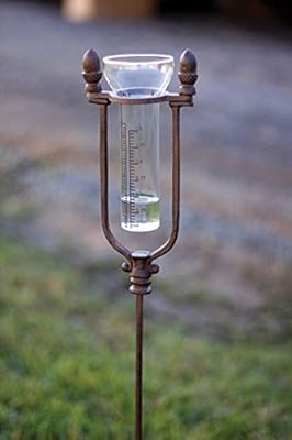 Kalalou Rustic Cast Iron Decorative Rain Gauge Stake Acorn Rain