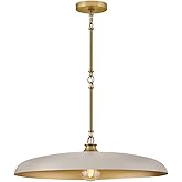 Hinkley Sadie 24 Inch Dome Pendant Light, Light Taupe and Lacquered Brass, Two-Tone, Hanging Ceiling Light for Kitchen Island