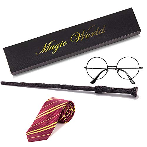 Holy Party Wizard Wand Costume Accessories for Dress Up Birthday Party, Magic Wand Set Include Wand, Tie, Eyeglass Packed with Gift Box, Wand Toy for Halloween Costume for Kids.