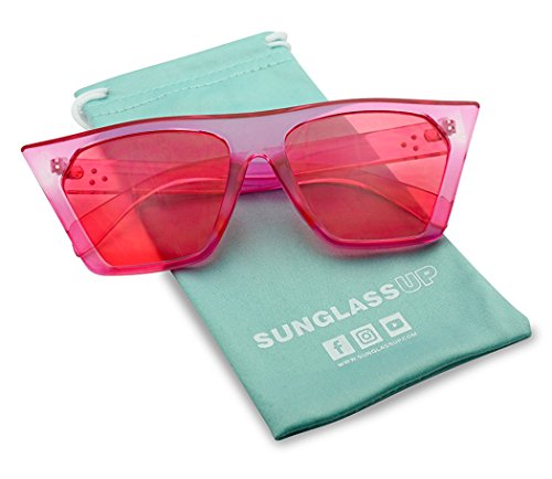 SunglassUP Super Flat Top Square Pointed Cat Eye Candy Colored Crystal Sunglasses Transparent Frame