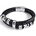 KONOV Leather Mens Bracelet Stainless Steel Charms Clasp, Black Silver - 8