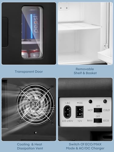 FOHERE 2-in-1 Mini Fridge, 15L Fridge for Room with Cooling and Heating Function, DC/AC for Cars, Offices and Dorm, Eco Low Noise Mode, for Cosmetics and Drinks, Black