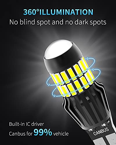 CBsana 921 922 579 912 LED Bulbs CANBUS Error Free T15 LED Back Up Light Bulbs 906 904 902 W16W Reverse Tail Lights 6000K Xenon White (Upgraded, Pack of 2)