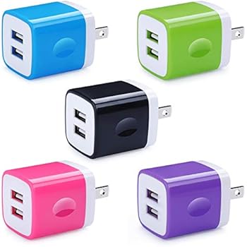 5 Pack Wall Charger, HUHUTA Dual Port 2.1A USB Phone Charger Adapter Block Box Replacement for iPhone Xs(max)/Xr/X/8, iPad, Samsung Galaxy S9/S8/Note 9, LG, Pixel, Moto, Google, HTC, and More