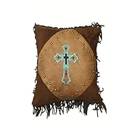 Cowgirl Kim Las Cruses II Faux Leather and Turquoise Cross Pillow