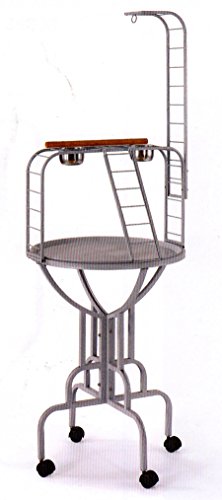 47″ Parrot Bird Play Gym Ground Wrought Iron Stand with Metal Pan and Metal Ladder (Black Vein)