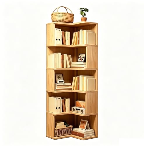 KINTOP Estante Angular para Esquinas, Librero Esquinero de Madera Maciza - Mueble Multinivel para Libros y Adornos, Ideal para Sala, Estudio o Dormitorio(40 * 40 * 161 CM)