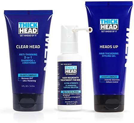 THICK HEAD HEAD START Hair Loss Treatment & Regrowth System for Men | Includes Shampoo and Conditioner, 5% Minoxidil, Hair & Styling Gel | Hair Loss, Hair Growth, Thinning Hair