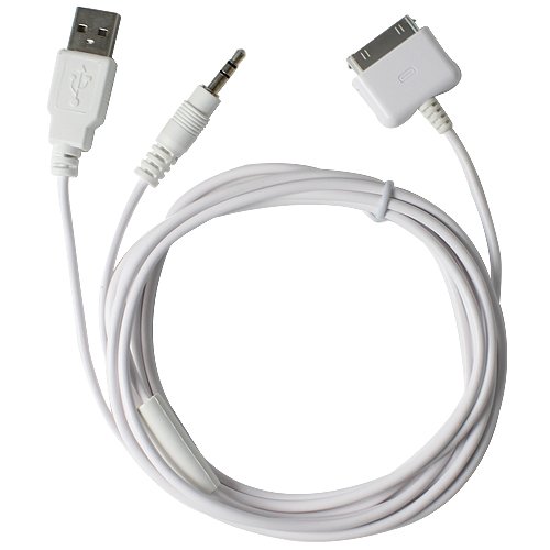 Long 5ft iPod / iPhone 2-in-1 Audio and Sync Cable. Apple Dock Connector to 3.5mm Audio AUX (Auxiliary) Connector AND USB Charge/sync Connector