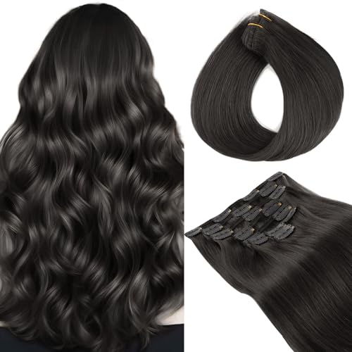 YUNIFFE Clip in Hair Extensions Human Hair 120g 18 Inch 8pcs Natural Black Remy Human Hair Extensions Straight Hair Extensions Clip in Double Weft #1B